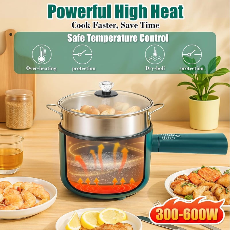GRILL FORCE Hot Pot Electric with Steamer,6 Smart Modes, 1.8L Ramen Cooker, Portable Cooker, Non-Stick Frying Pan, Sauté Pan, Electric Pot for Pasta, Egg, Steak, BPA Free, College Dorm Room Essential - Image 4